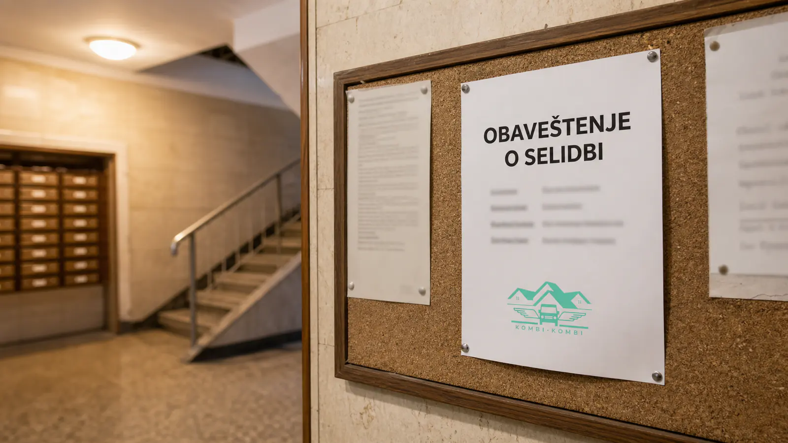 A moving notice on the noticeboard in a building entrance