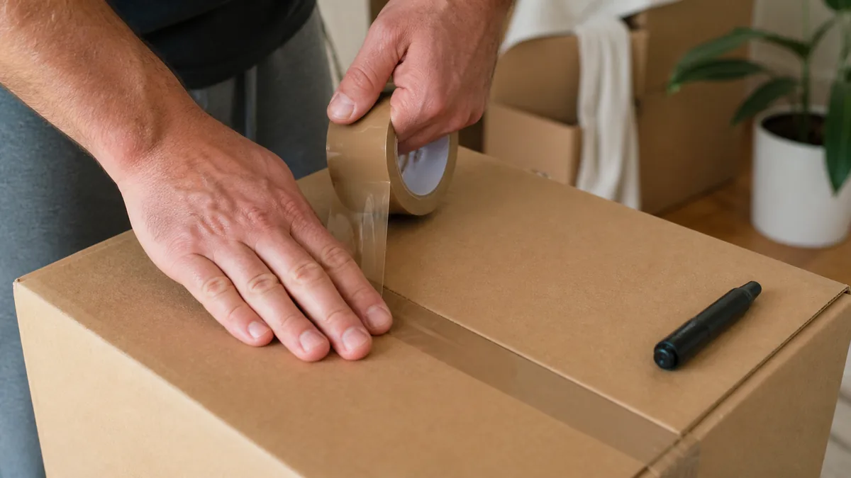 Taping and labelling a box — how to pack for a move