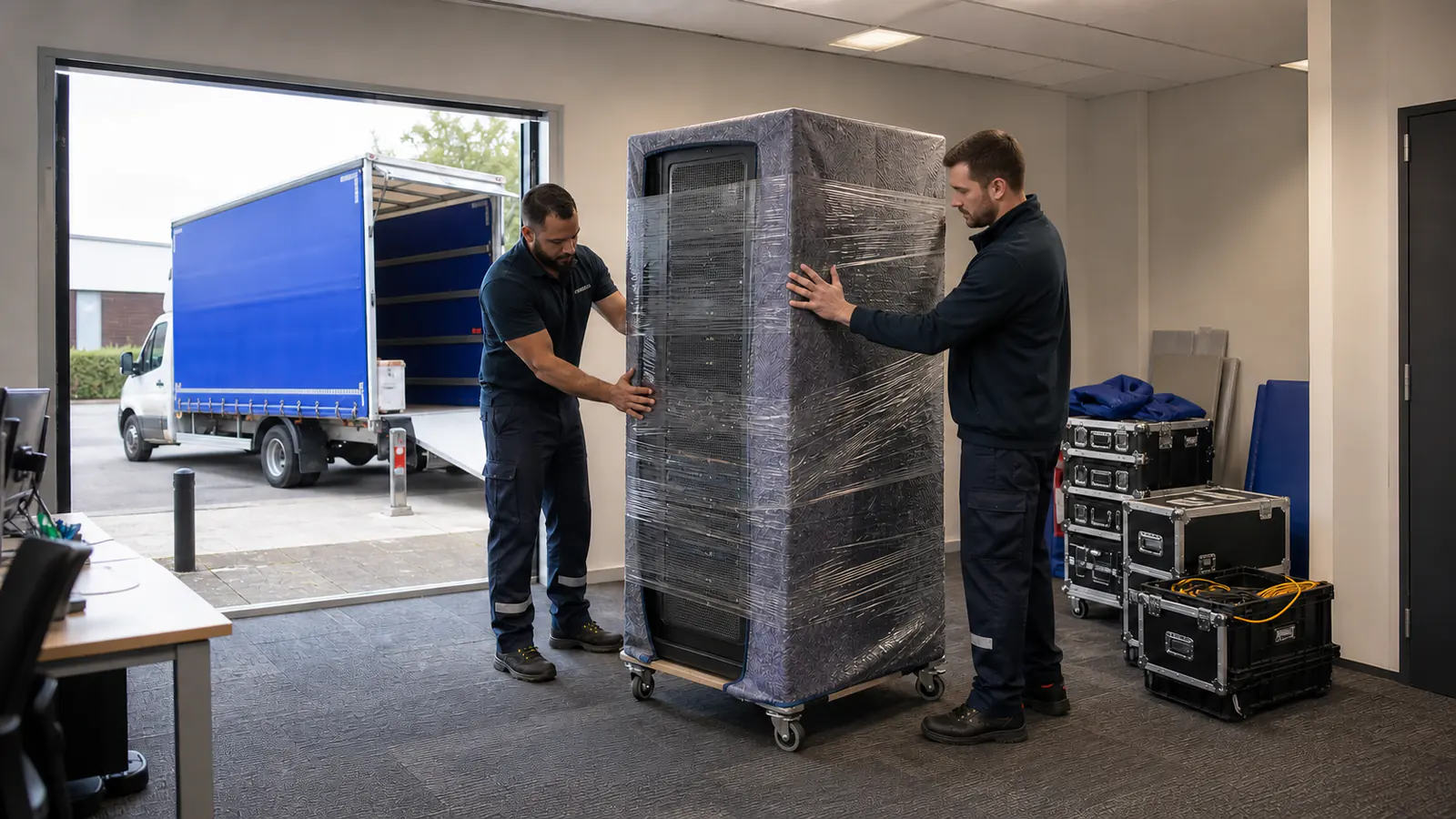 Equipment prepared for transport — moving a business abroad