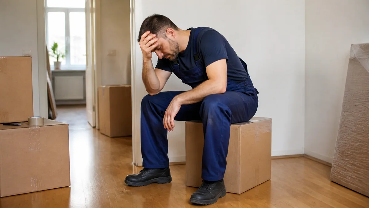 Someone taking a break among the boxes — moving and stress