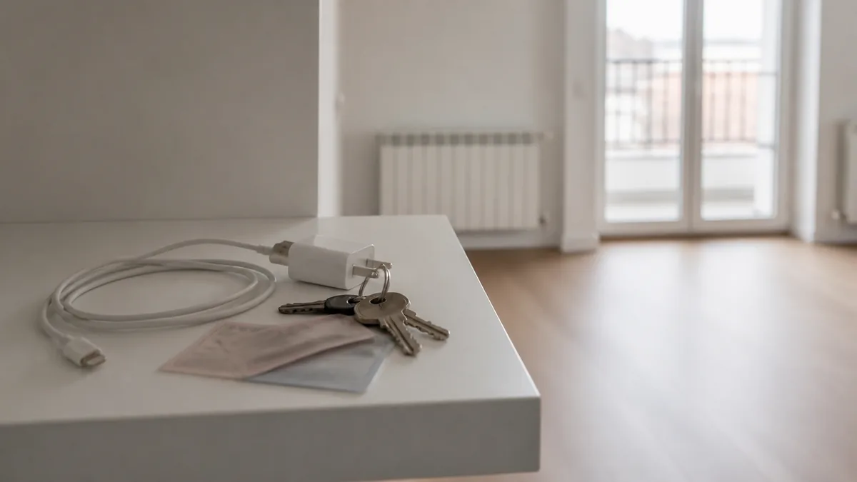 Chargers, keys and documents on an empty shelf — the most commonly forgotten things